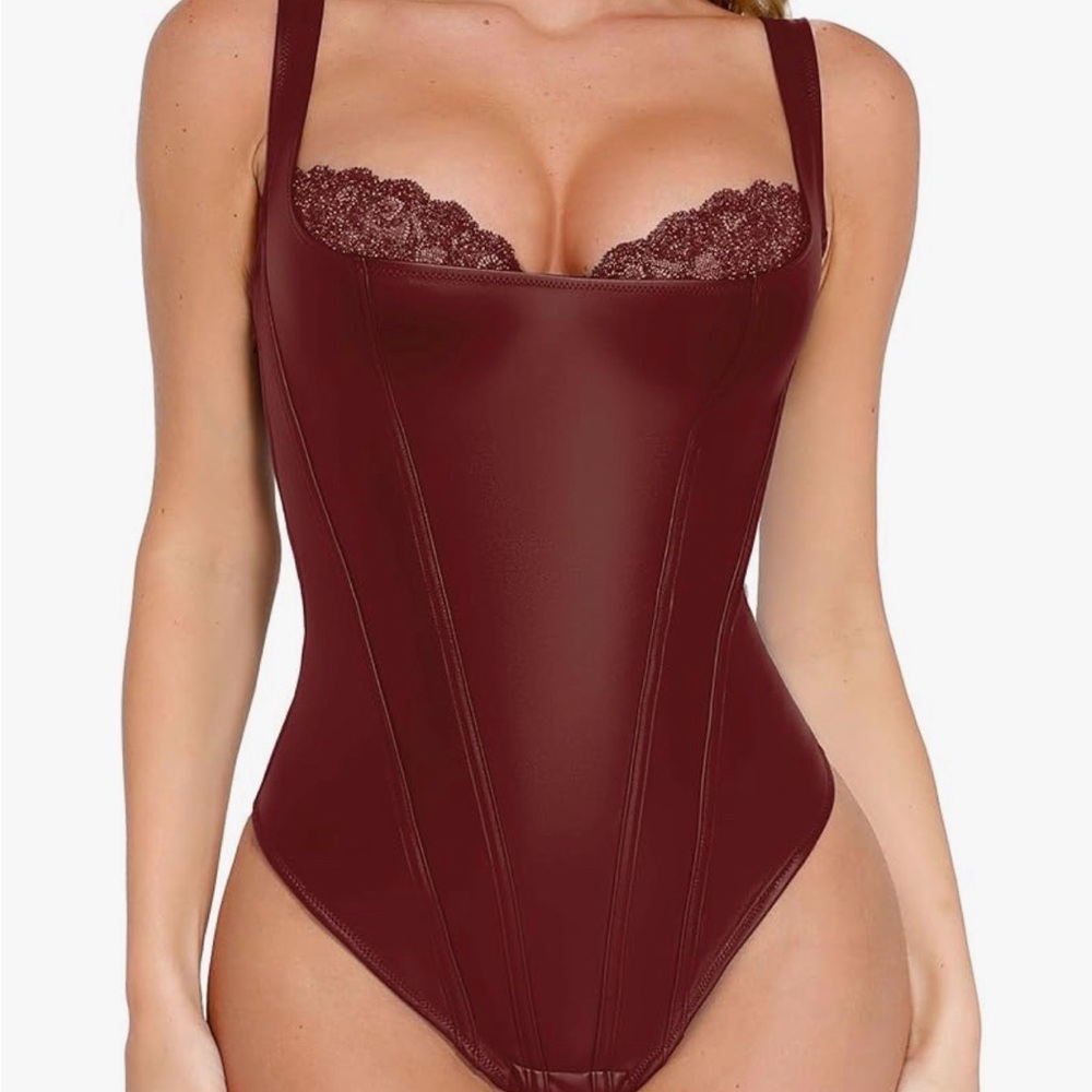Elegant Burgundy Lace-Trimmed Bodysuit